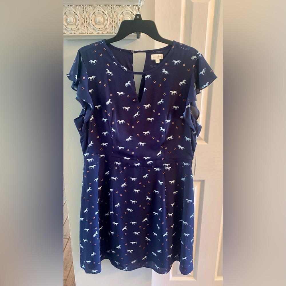 Maison Jules Navy Midi Dress with White Horse Print NWT - XL - Picture 3 of 8